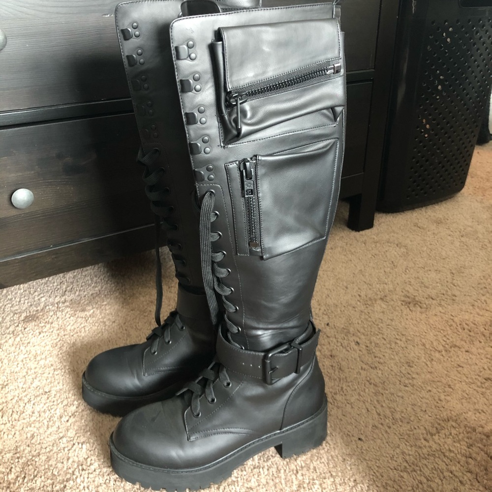 Dolls Kill Obsidian Pocket Combat Boots